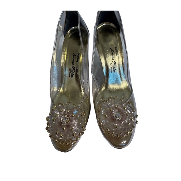 vintage "Exclusively Norman Kaplan Las Vegas" gold leather/ clear vinyl - size 6 - Picture 2 of 4